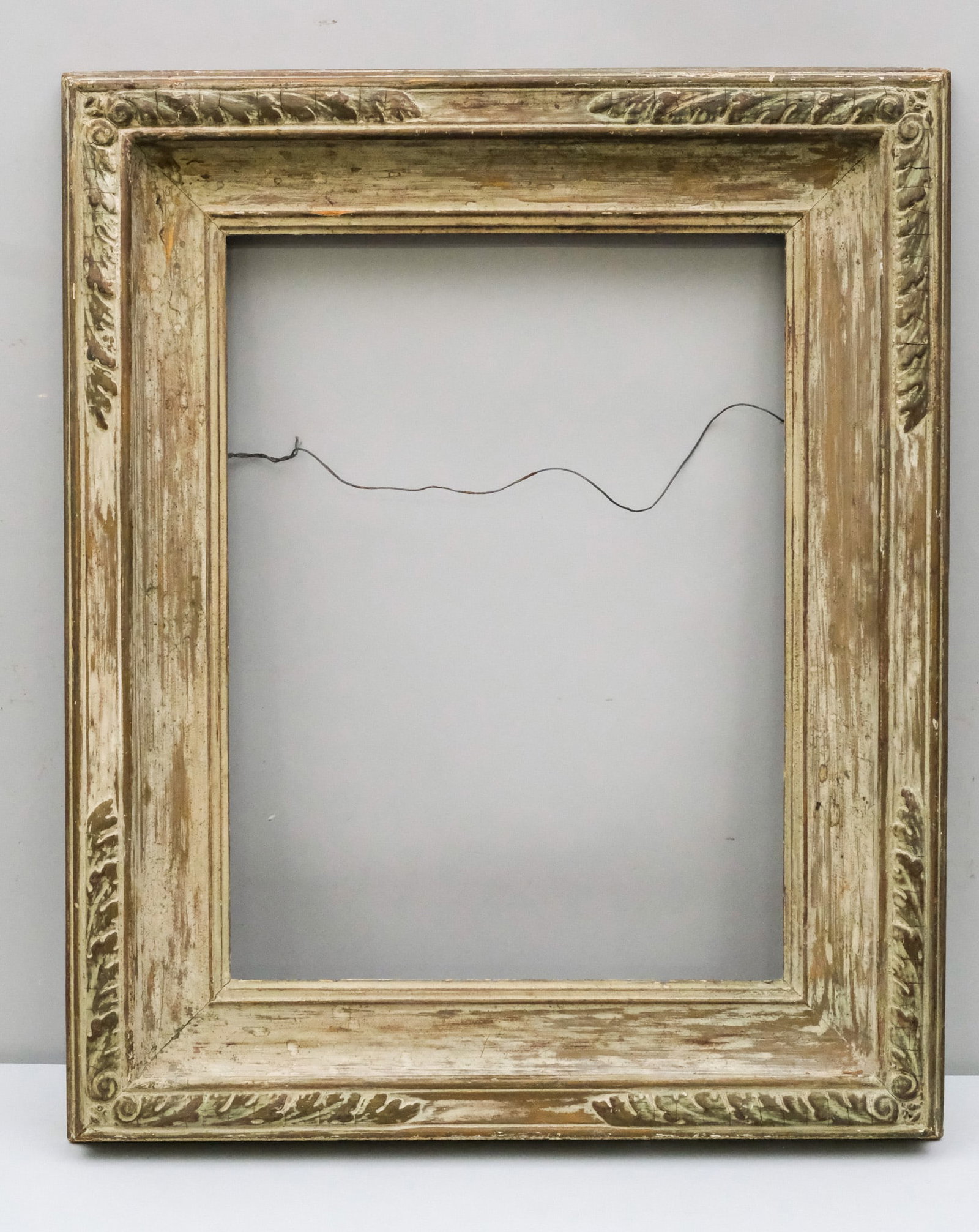 American Arts & Crafts Frame 18" x 24": American, ca. 1930, having gesso scumbling, in a great standard size. Overall 28" x 34", Rabbet 18" x 24", Molding 5 1/4".