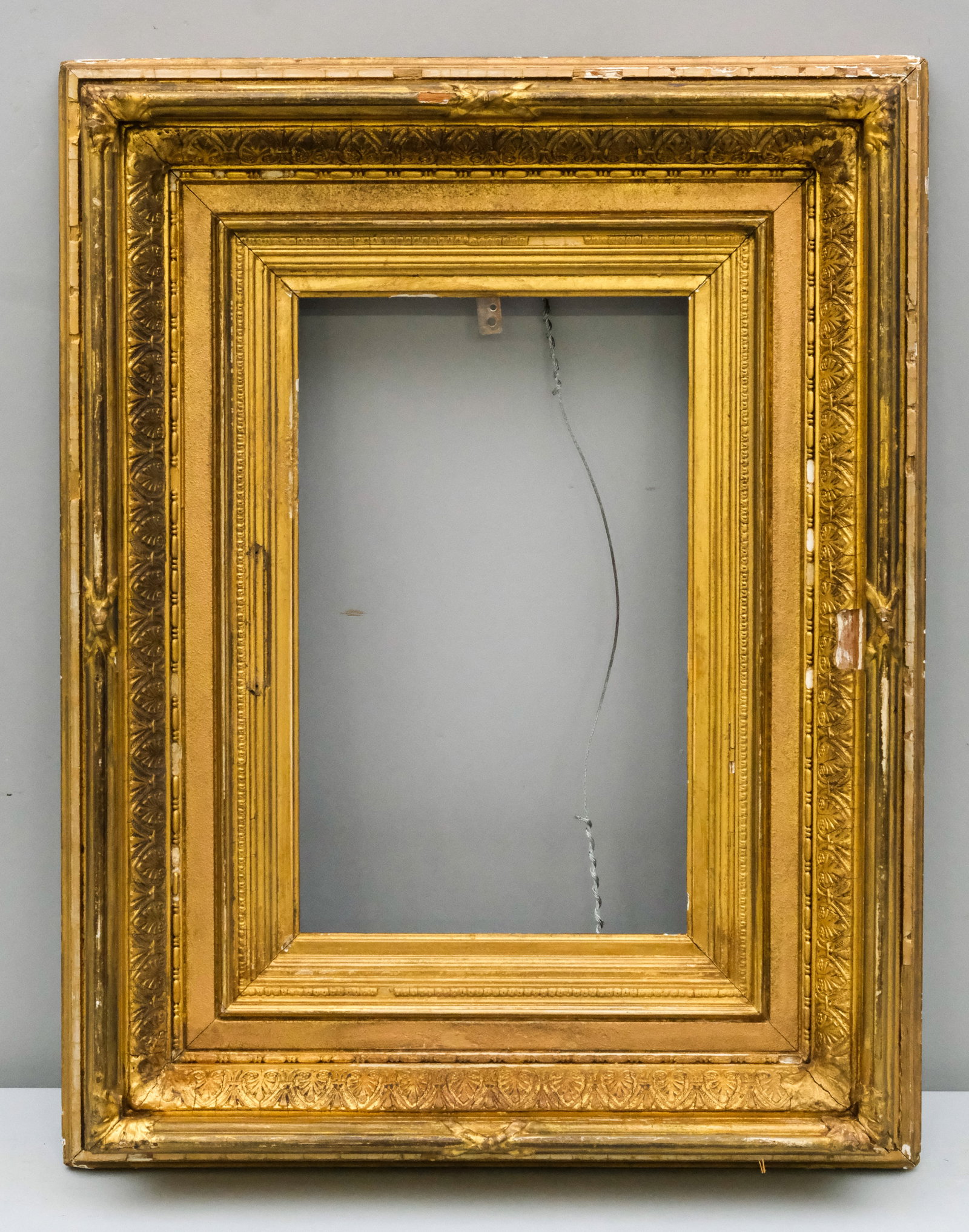 Hudson River School Gilt Frame 8" x 13": American, ca. 1870, having cushion profile with anthemion decoration. Overall 17 1/4" x 22 1/4", Rabbet 8" x 13", Molding 4 3/4".