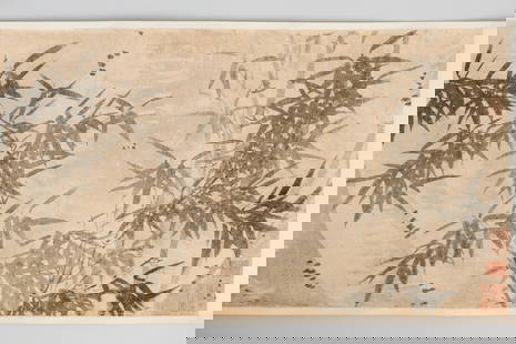 Exceptionally Long Bamboo Scroll: Chinese, 19th century bamboo scroll of ink on paper depicting landscapes, 343" x 15 1/2" unrolled.