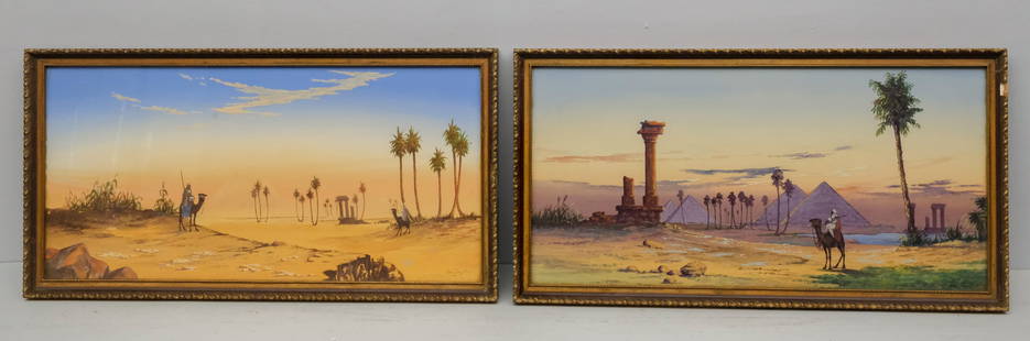 Victor Prescott, Group of Two Egyptian Landscapes: Victor L. Prescott (British, born 19th century), group of two watercolors on paper depicting views of the Egyptian landscape, signed l.r., 9 1/4" x 19" sight size, 11" x 20 3/4" framed.