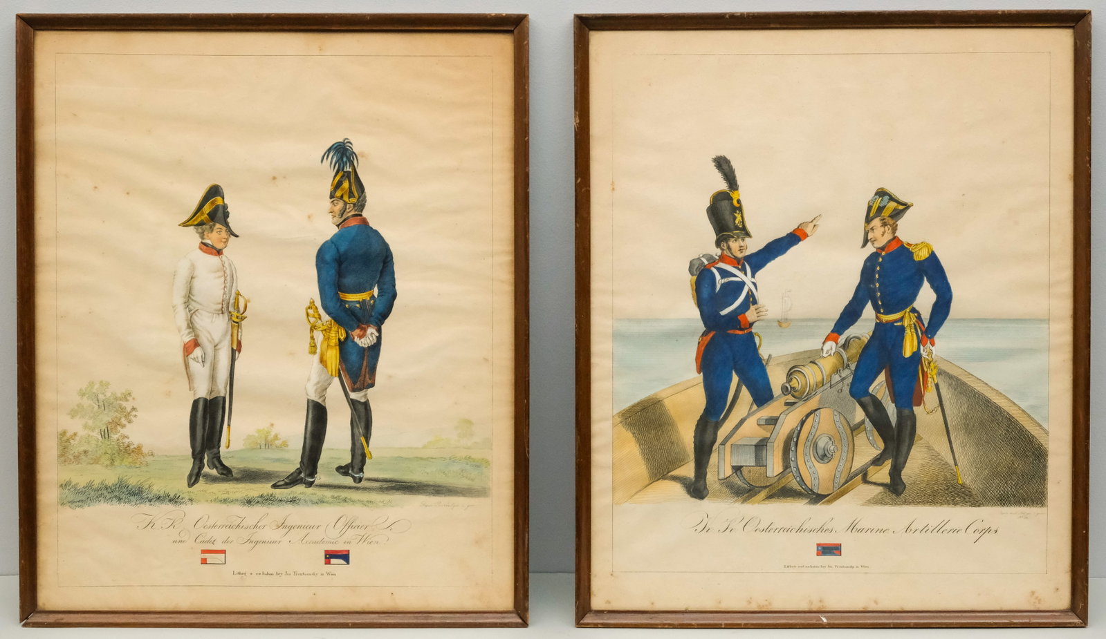 Joseph Trentsensky, Austrian Military Lithographs: Joseph Trentsensky (Austrian, 1794-1839), 19th century engraving depicting Austrian military uniforms, 18" x 14 3/4" image, 17 1/4" x 20 3/4" framed.