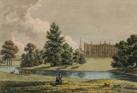 Thomas Hearne, "Corsham House, Wiltshire": Thomas Hearne (British, 1744-1817), 1781, hand-colored engraving of an English estate, 5" x 7 1/4" image size, 11 1/2" x 13" framed.