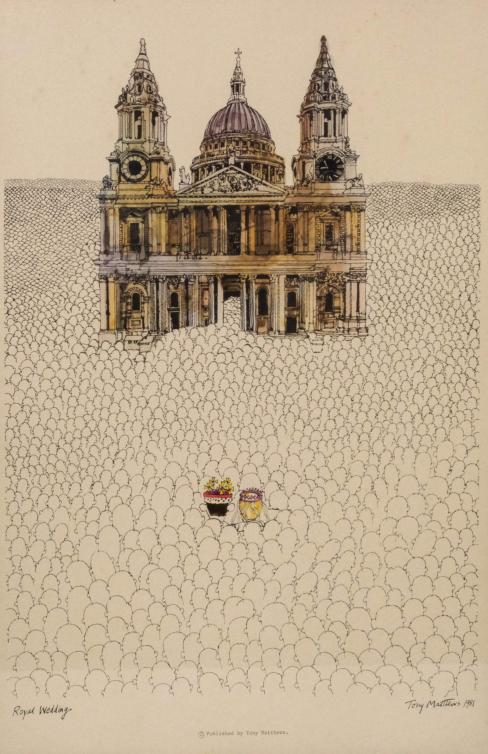 Tony Matthews, "Royal Wedding" Poster: Tony Matthews, 1981, poster commemorating the marriage of Charles and Diana, 30" x 20" sight size, 31 3/4" x 21 3/4" framed.