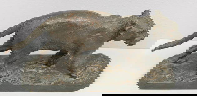 Pierre Jules Mene, Bronze "Tiger Walking": The wild cat with flattening ears. Signed on base. 8 3/4".