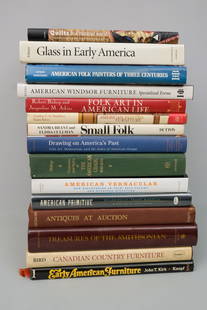 Lot of 15 Mostly American Art and Furniture Books: Titles include: Antiques at Auction, Early American Furniture, Canadian Country Furniture, Treasures of the Smithsonian, Drawing America's Past, American Primitive, American Vernacular, Centuries and