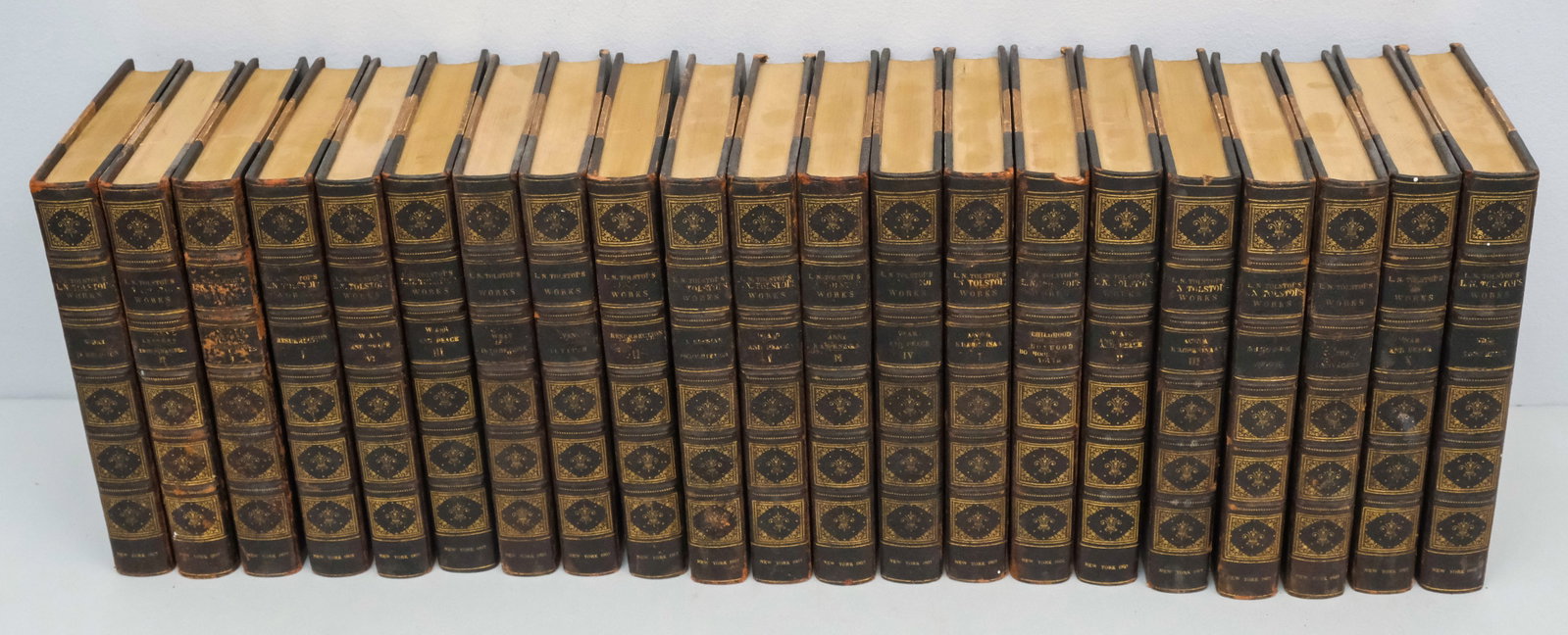 The Novels and Other Works of Leo N. Tolstoy: "The Novels and Other Works of Leo N. Tolstoy", consisting of 21 volumes, published by Charles Scribner's Sons, New York, 1907. 8 1/4" x 6".