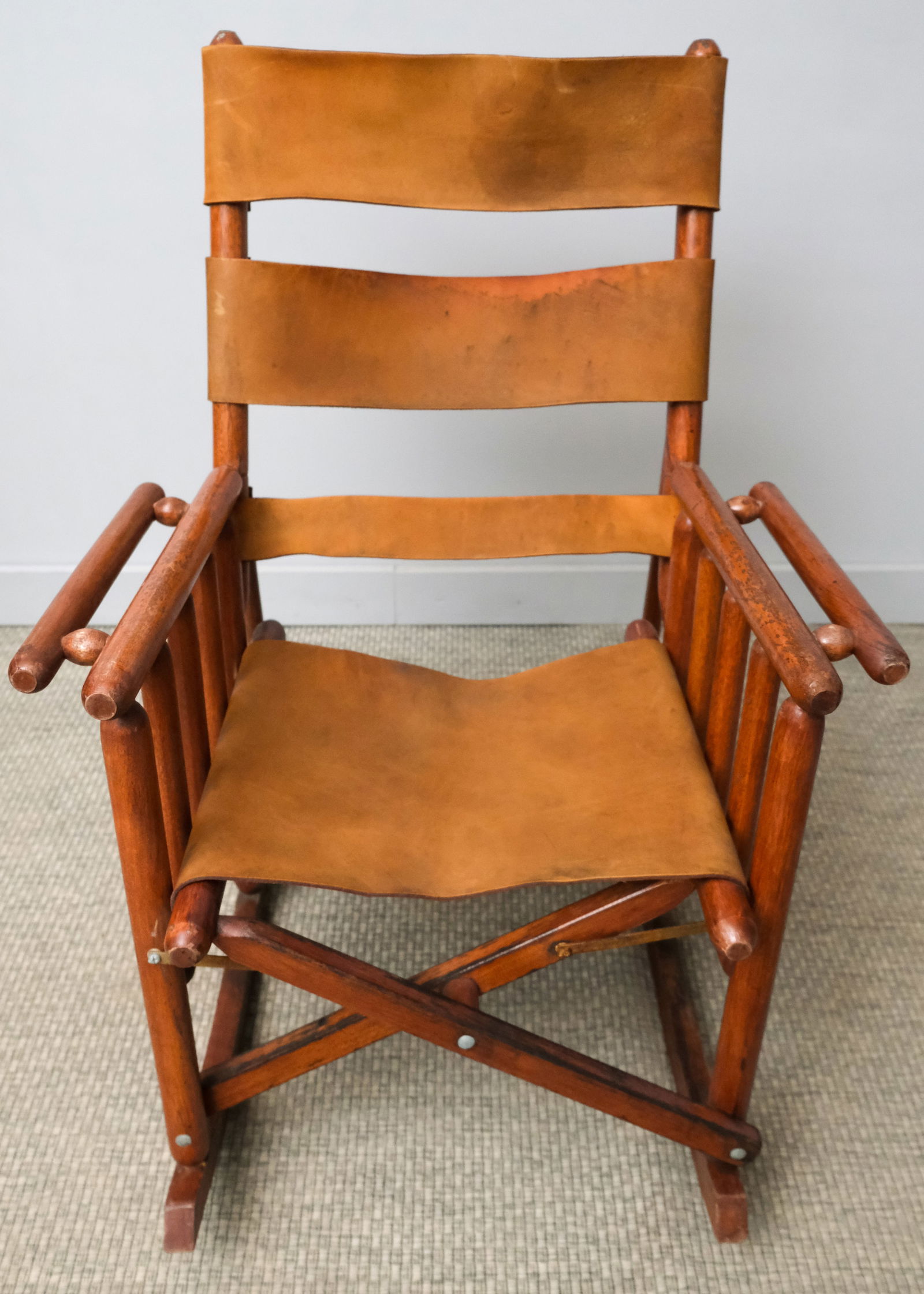 Folding Campaign Style Leather Rocker (1 of 5)