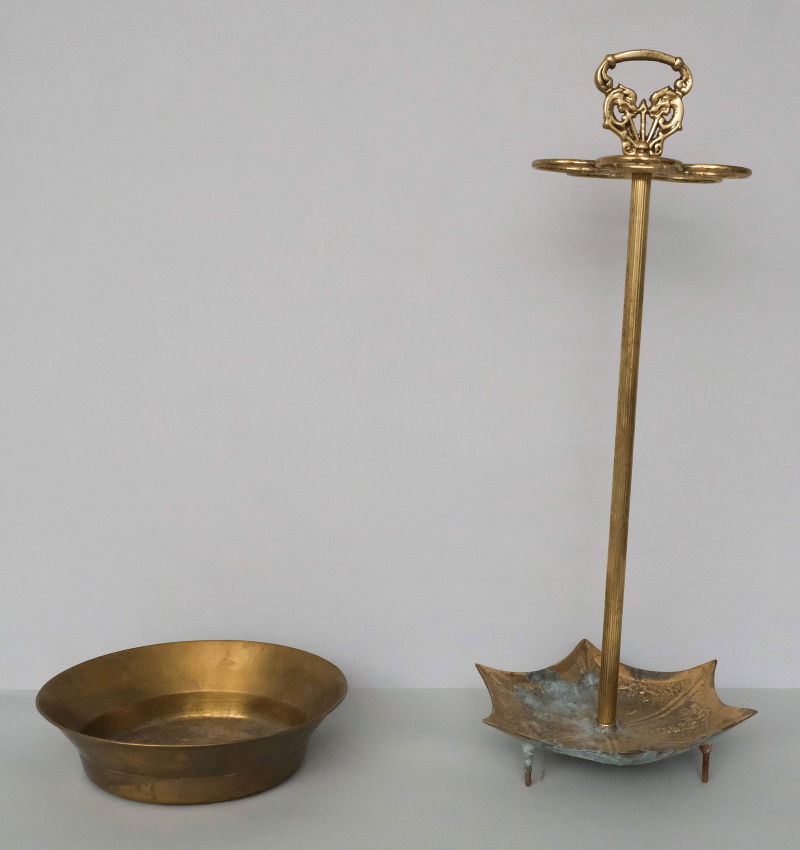 Brass Umbrella Stand with Bowl (1 of 9)
