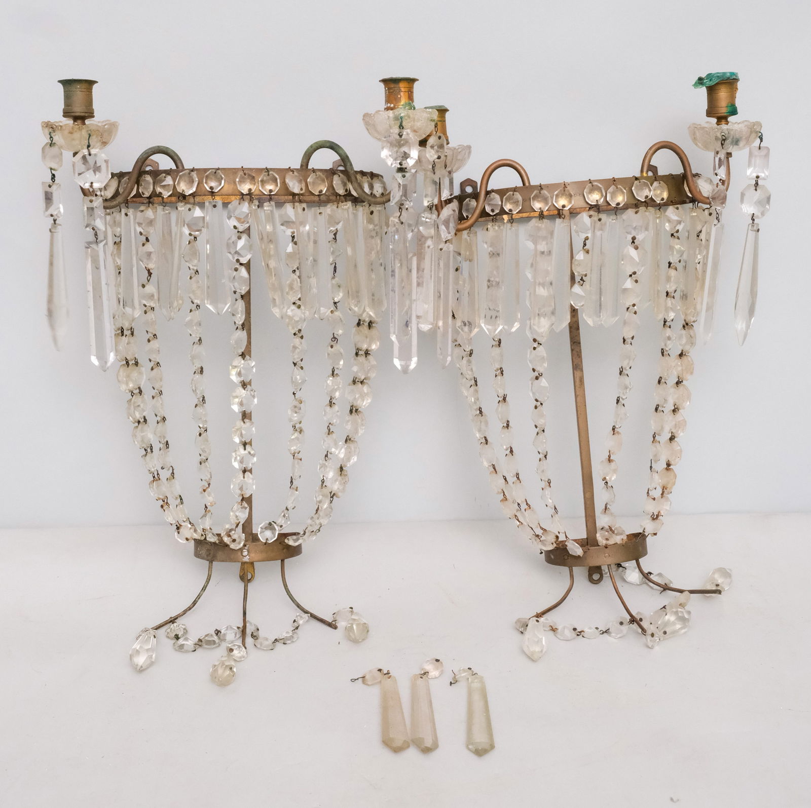 Brass & Beaded Crystal Wall Sconces (1 of 3)