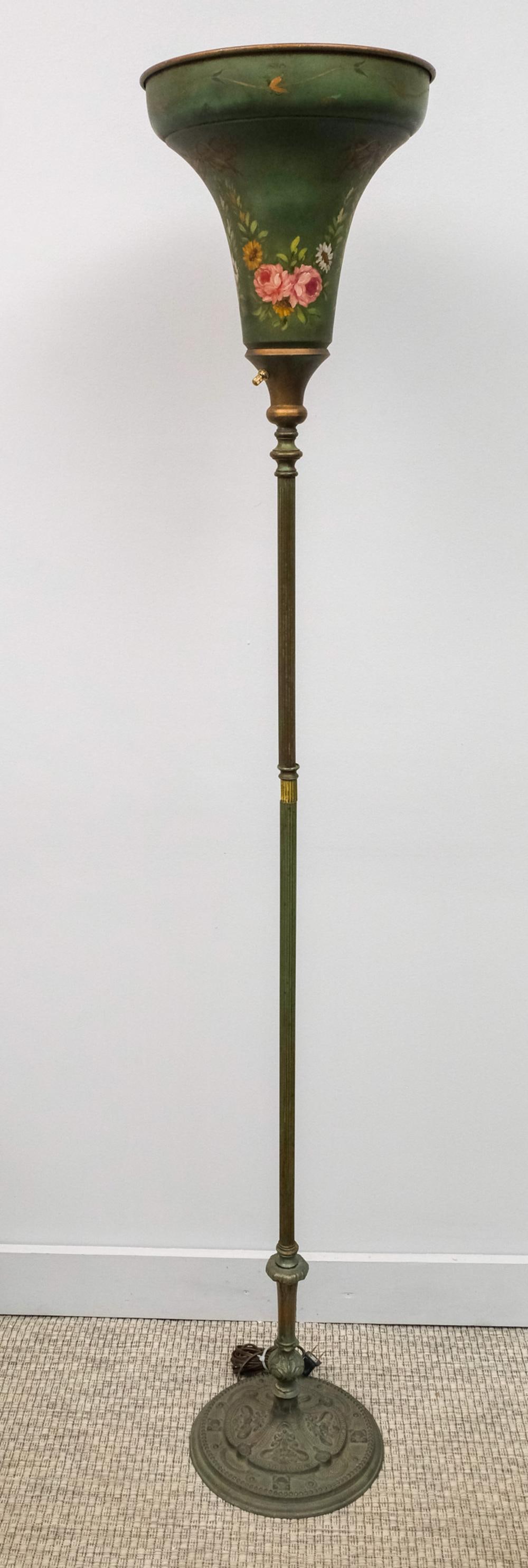 Green Tole Painted Floor Lamp (1 of 8)