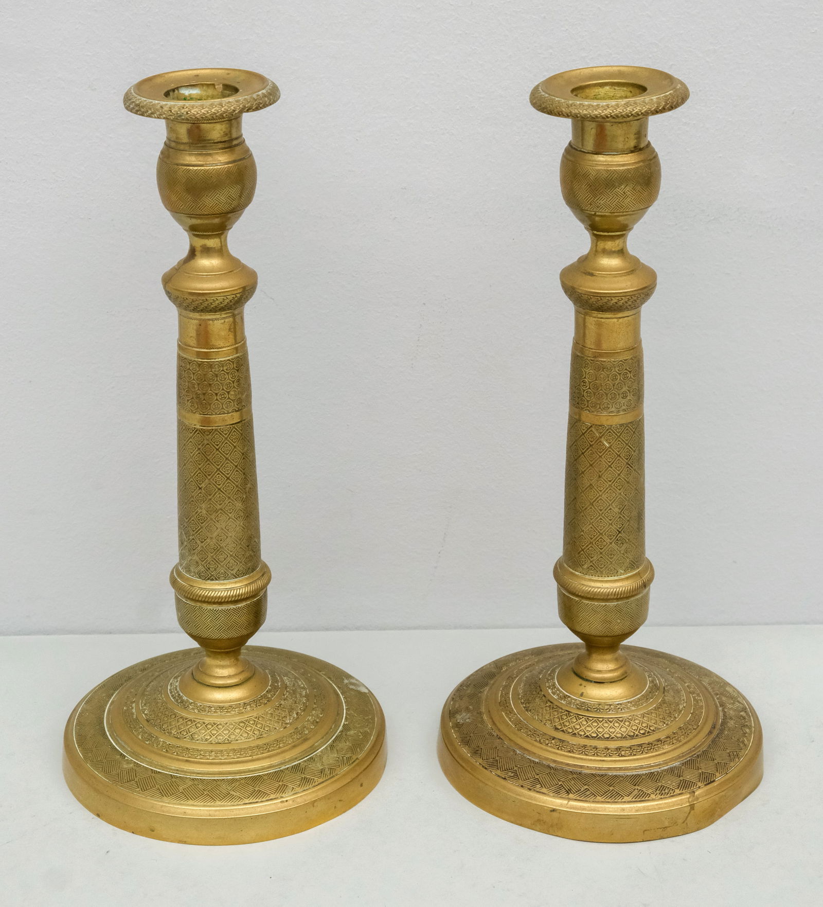Antique Pair Brass French Empire Candlesticks (1 of 6)
