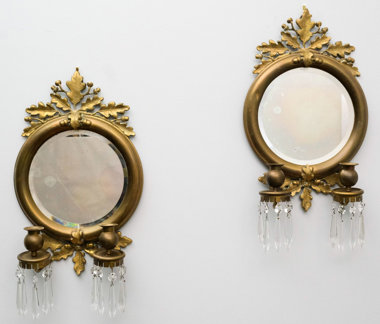 Antique Oak Motif Brass Mirrored Sconces (1 of 6)