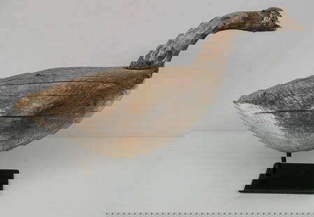 Large Antique Primitive Canada Goose Decoy: Impressive scale, signed "JTO" on bottom. 19" x 31" on stand.