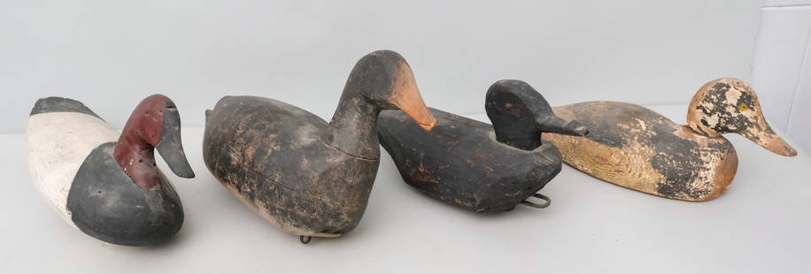 Group of Antique Carved Wood Decoys: Four folk art or primitive decoys.