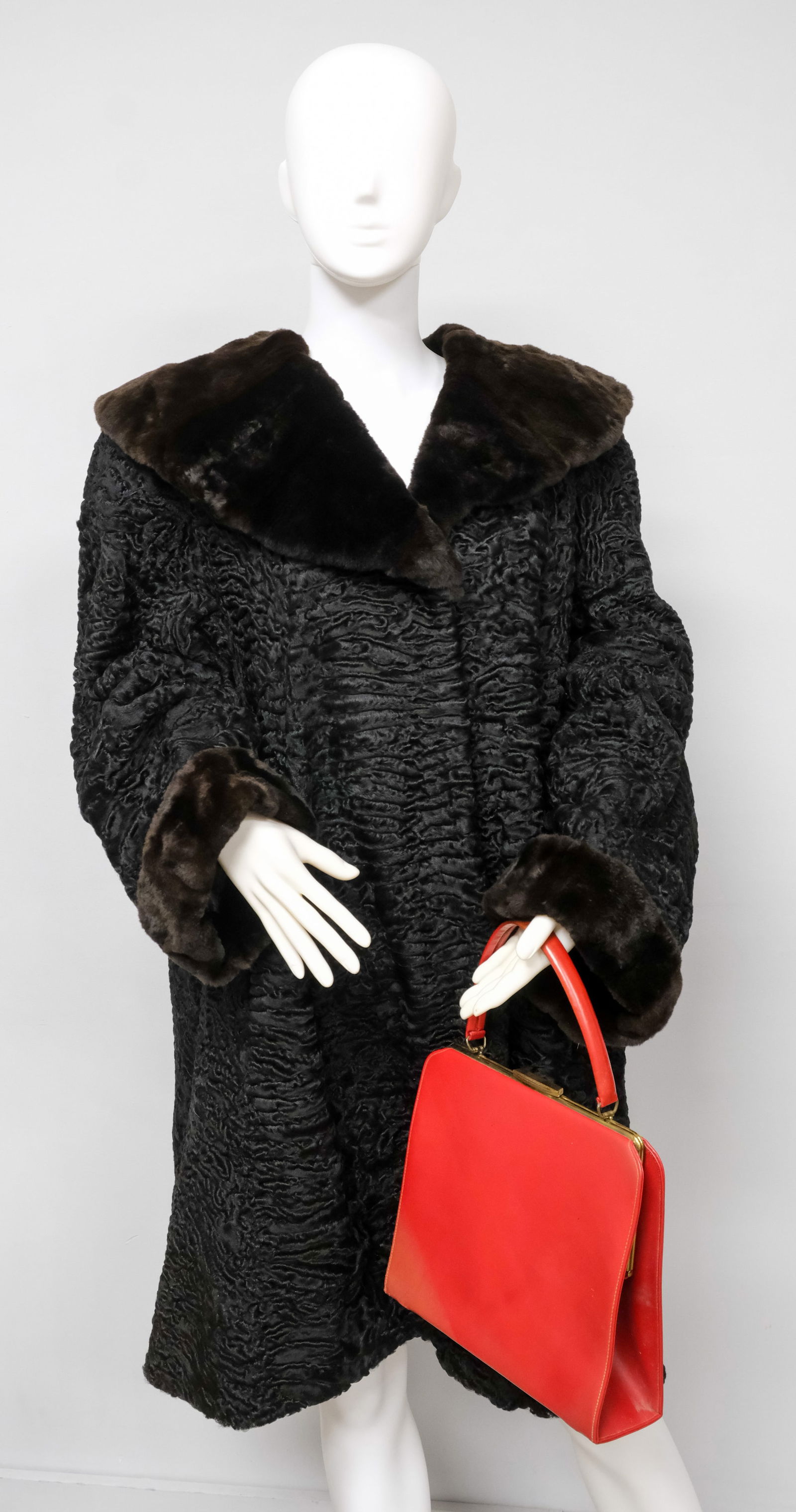 Swakara Broadtail & Beaver Coat with Red Purse (1 of 15)