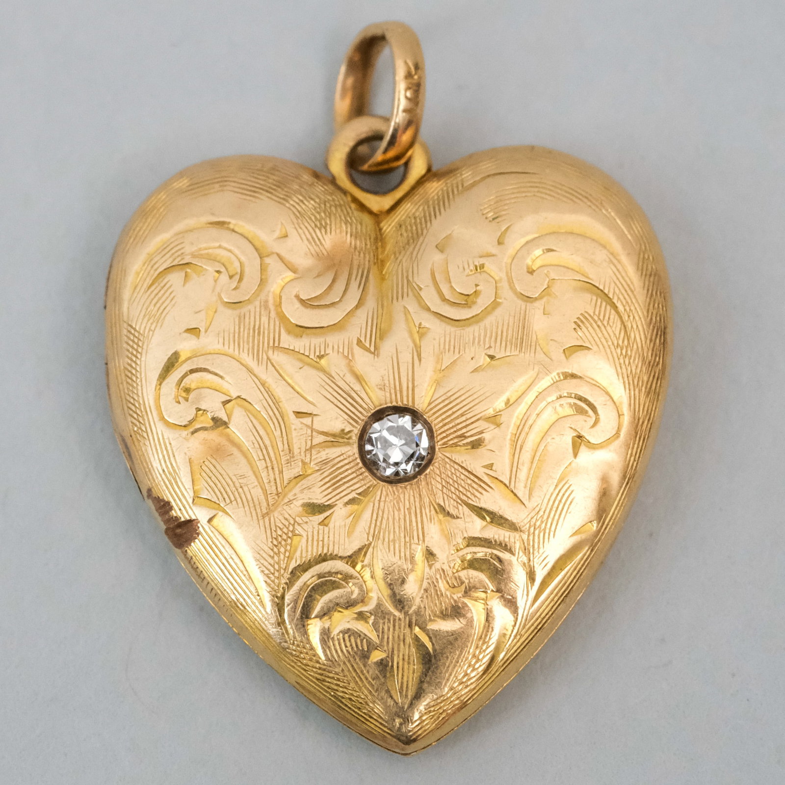 Engraved 10K Gold & Diamond Locket: 1" and 1.8 dwt.