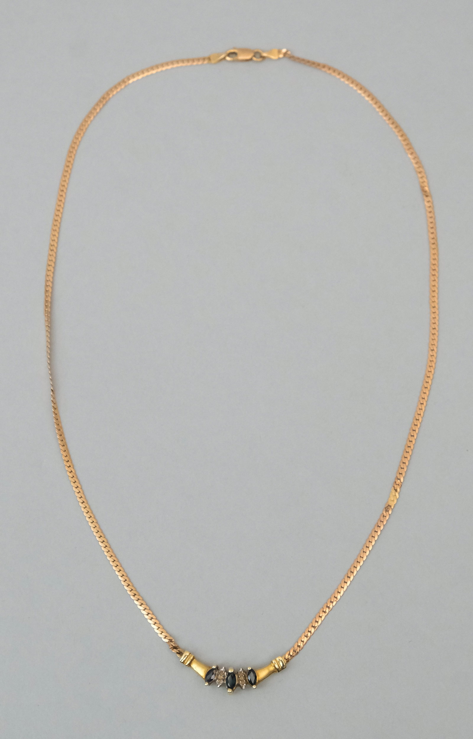 Retro 10K Sapphire & Diamond Necklace: 2.0 dwt. 17 1/4".
