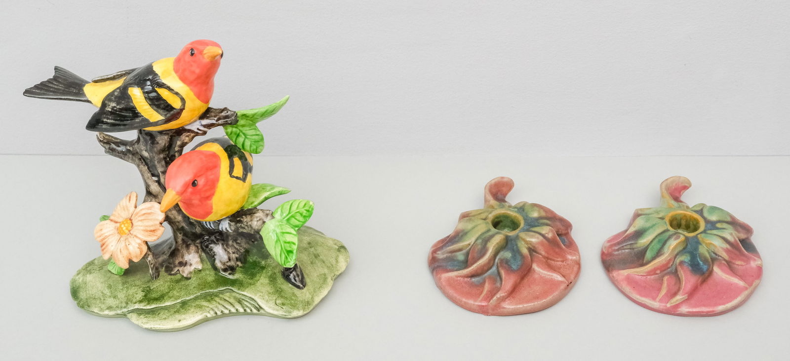 Pair Fulper Pottery Candlesticks & A Stangl Bird (1 of 17)