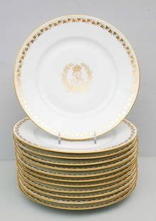 Set Sevres Porcelain Chateau De Tuileries Plates: Set of (12) dinner plates from the Chateau de Tuileries, bearing the insignia of Louis Philippe. Date mark as shown. 9 3/8" diameter.