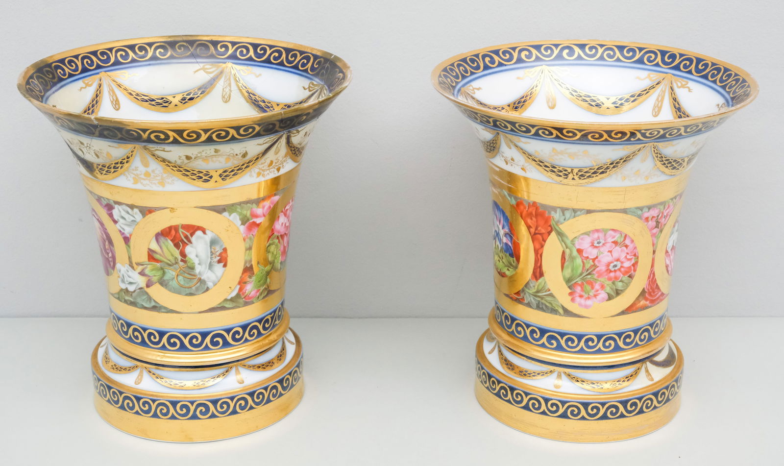 Pair Antique Porcelain Continental Cache Pots (1 of 9)