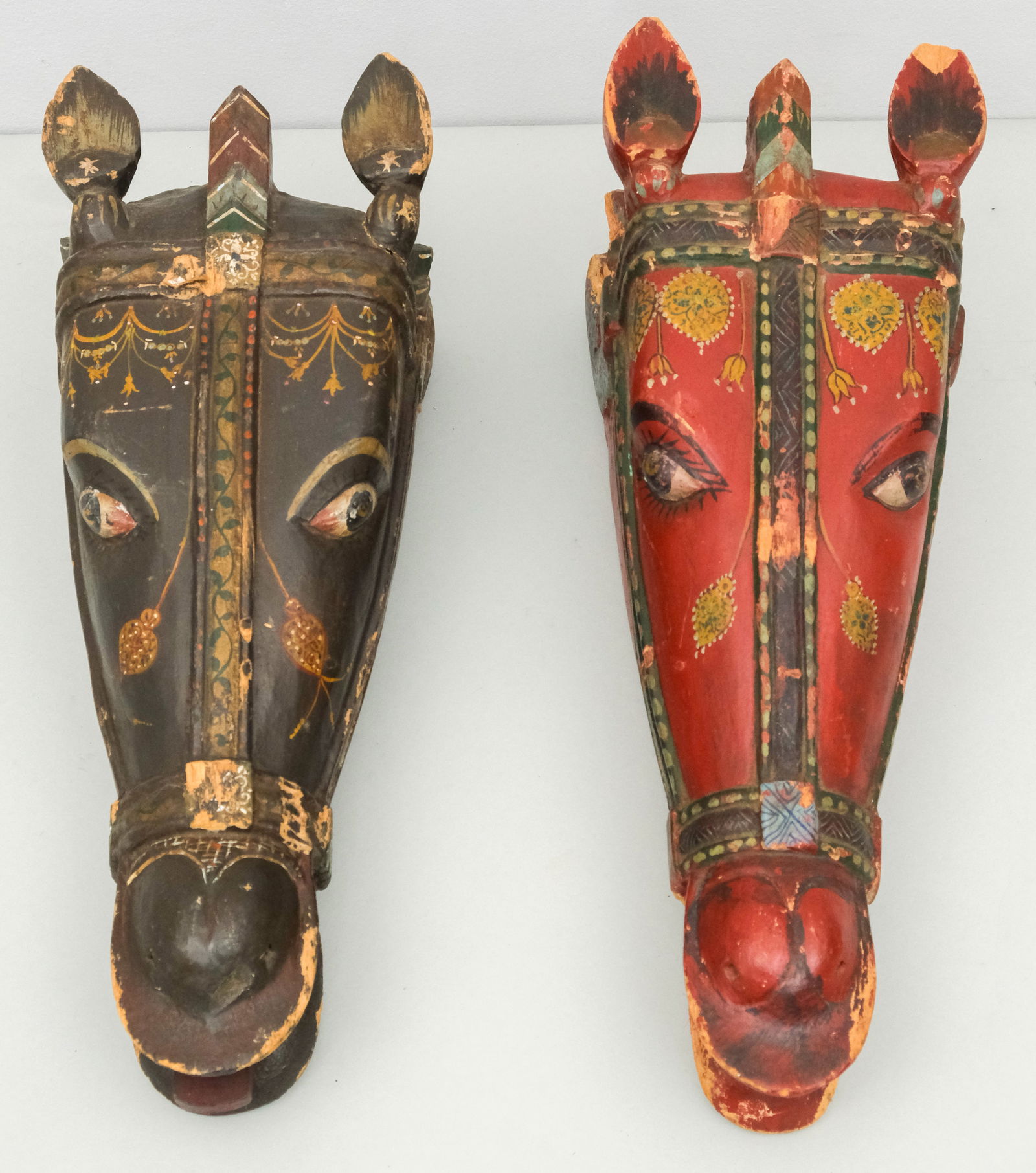 Two Antique Polychrome Tibetan Horse Head Hangings (1 of 9)