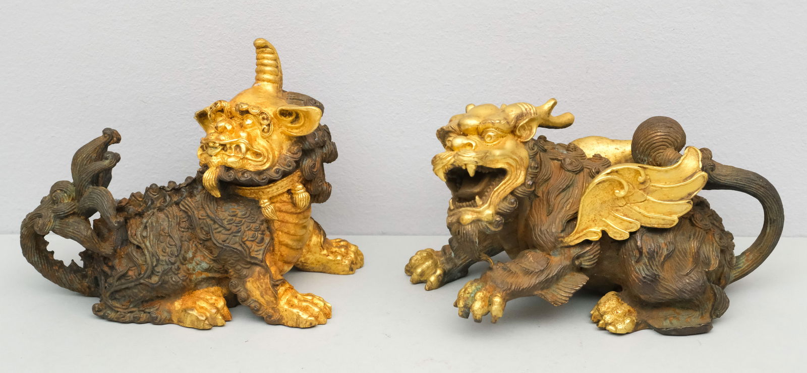 Pair Chinese Gilded Bronze Mythological Figures (1 of 10)