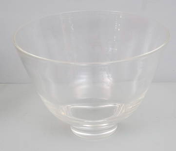 Large Steuben Glass Punch Bowl: Elegant and unadorned footed form. Marked as shown. 7 1/2" x 11".