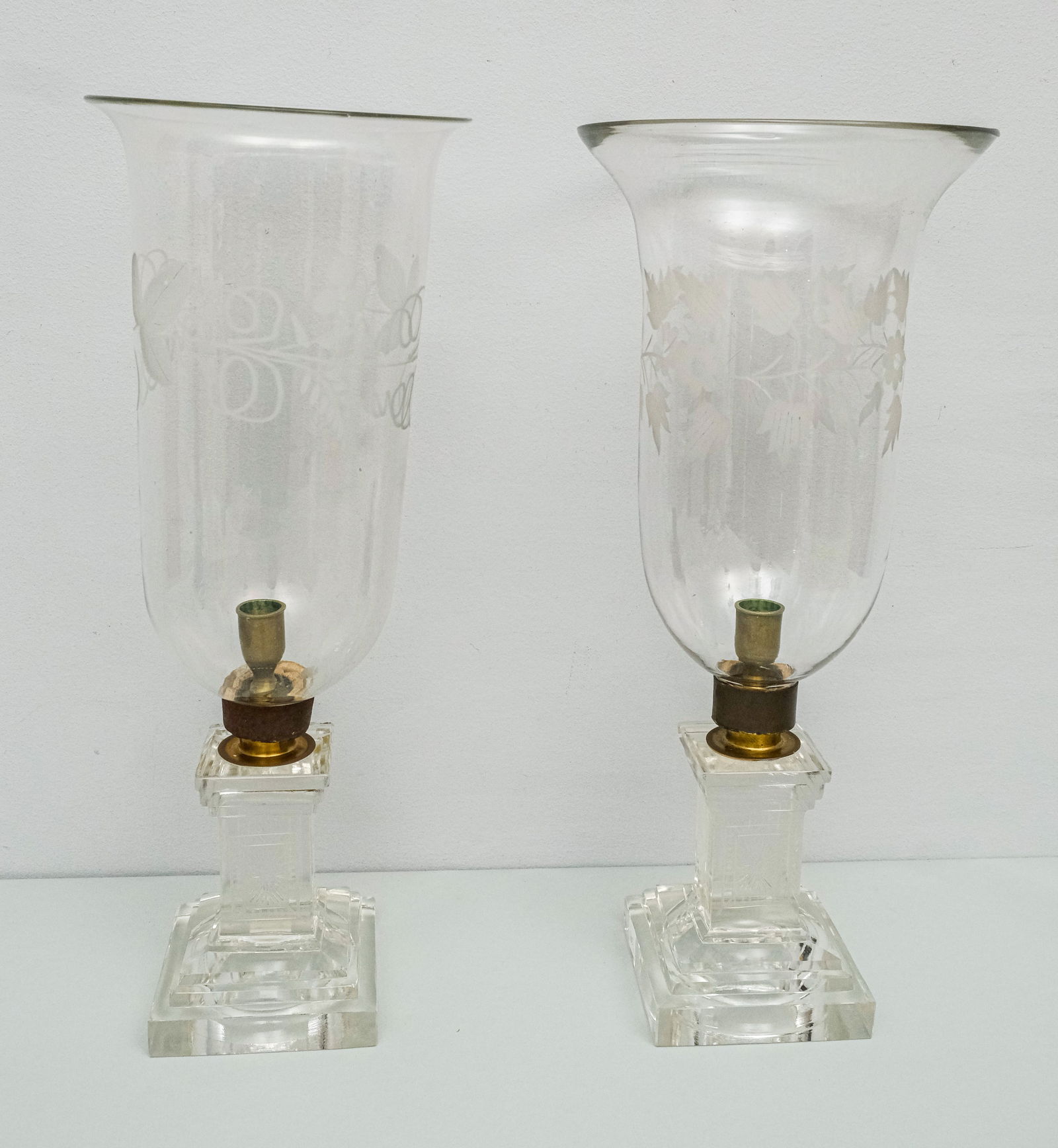 Pair Antique Glass Hurricane Candlestick Lamps (1 of 8)