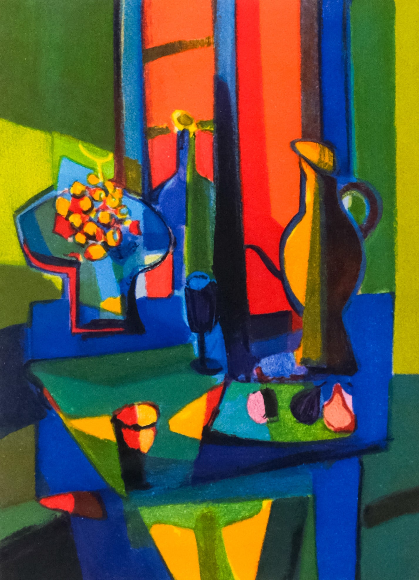 Marcel Mouly, "Nature Morte": Marcel Mouly (French, 1918-2008), lithograph on paper of an abstract still life in high contrast colors, numbered "45/300" l.l., signed "M. Mouly" l.r., 11 1/2" x 8 1/2" sight, 20 3/4" x 17 3/4" frame