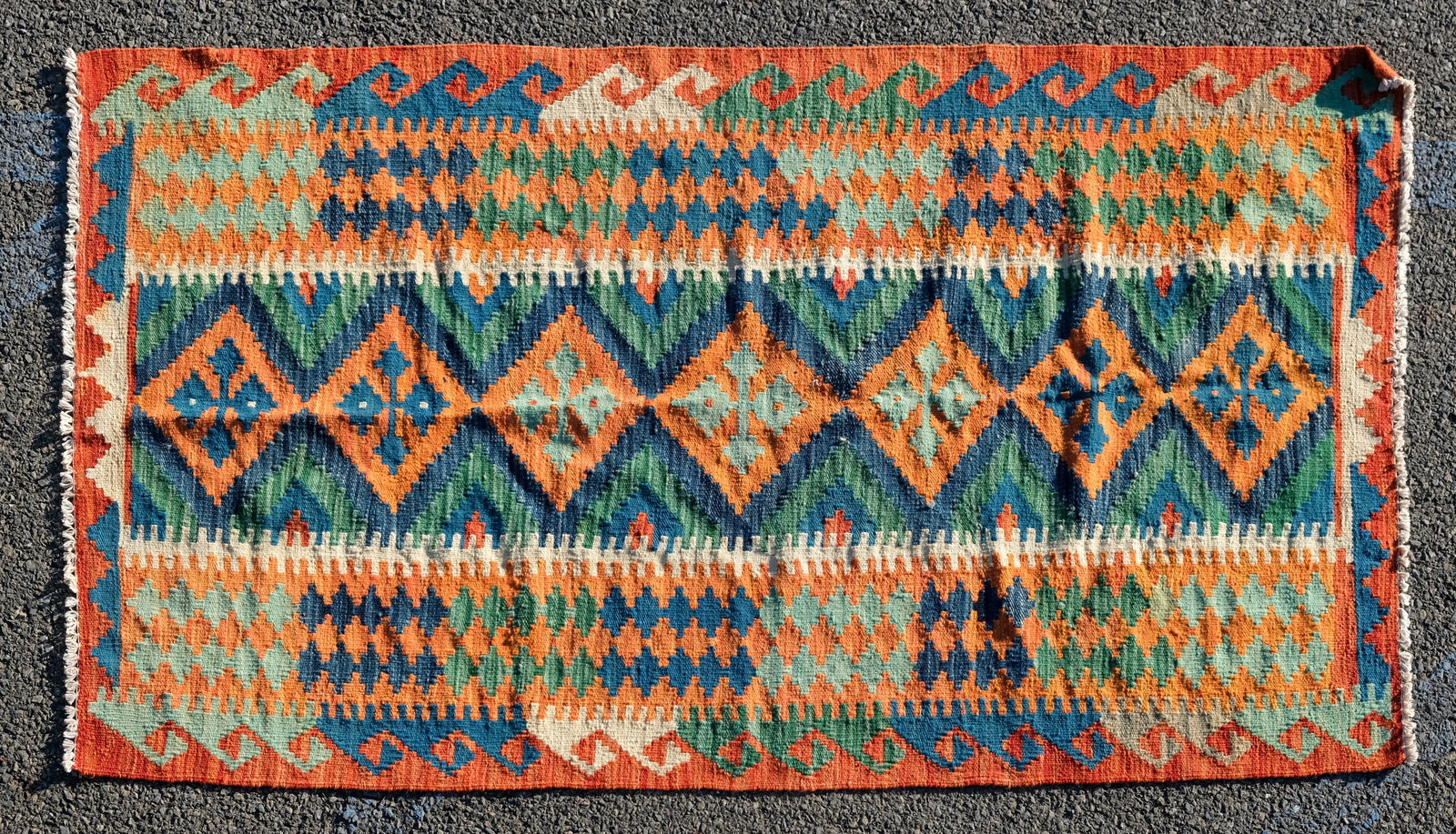 Kilim Runner 45" x 75": 20th century, flat weave rug with colorful pattern, 45" x 75"