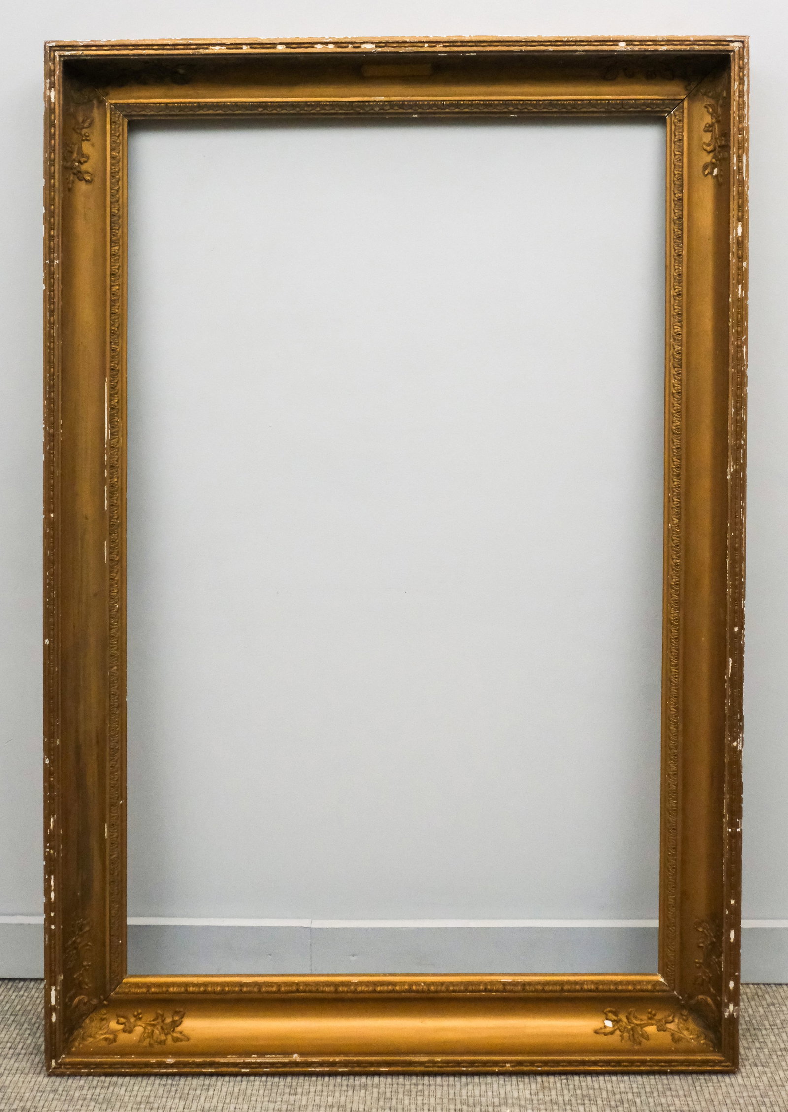 French Empire Giltwood Frame 36" x 57": French, ca. 1820, having cove profile. Overall 44 1/2" x 66", rabbet 36" x 57", molding 4 1/2".