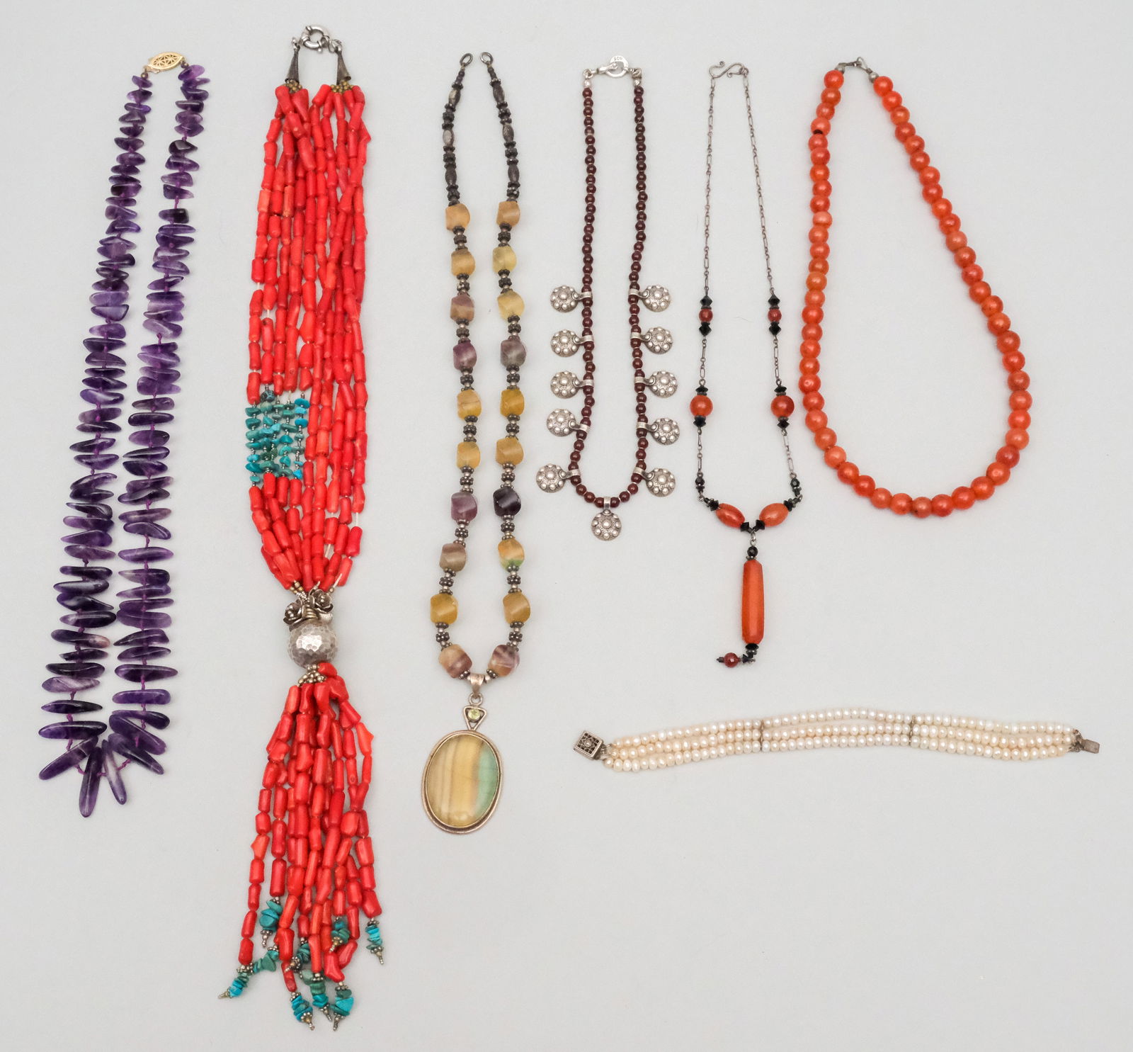 Group Vintage Sterling Silver & Beaded Necklaces (1 of 3)