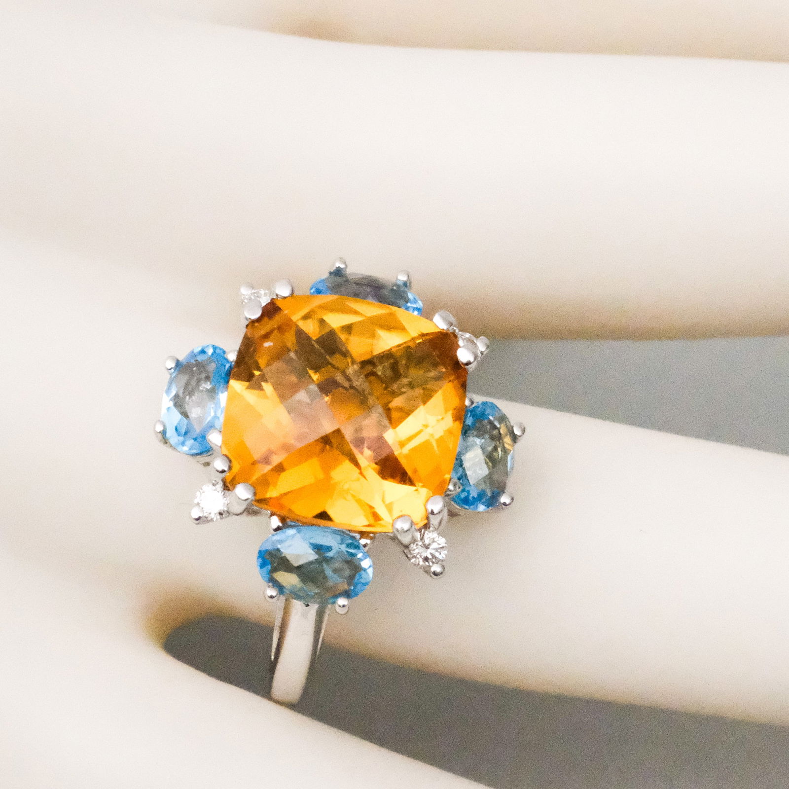 14K White Gold Topaz, Citrine, & Diamond Ring (1 of 13)