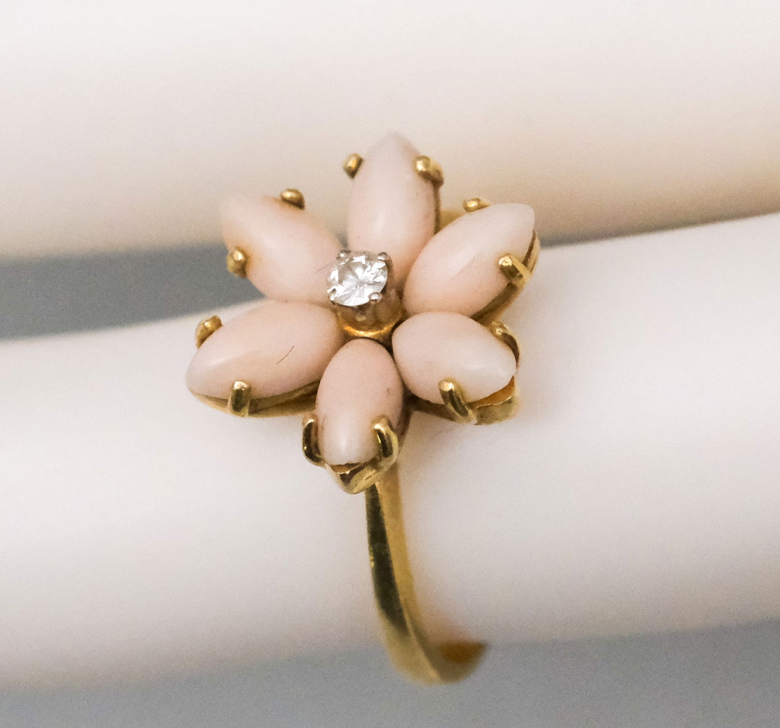 18K Gold Angelskin Coral & Diamond Ring (1 of 8)