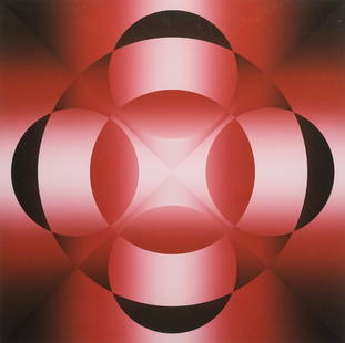 Mark Rowland, "Onset": Mark Rowland (American, born 1953), limited edition serigraph depicting a symmetrical, maroon composition, titled l.c., signed l.r., 25" x 25" image size, 30" x 30" sheet size.