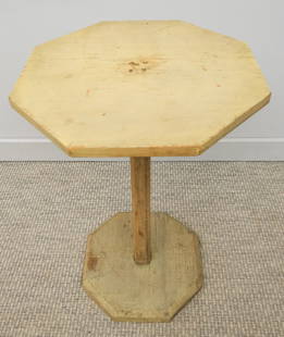 Primitive Candle Stand with Octagonal Top: 19th century primitive candle stand with octagonal top, base, and column, painted pale green, 27 3/4" H x 17" W x 17" L.