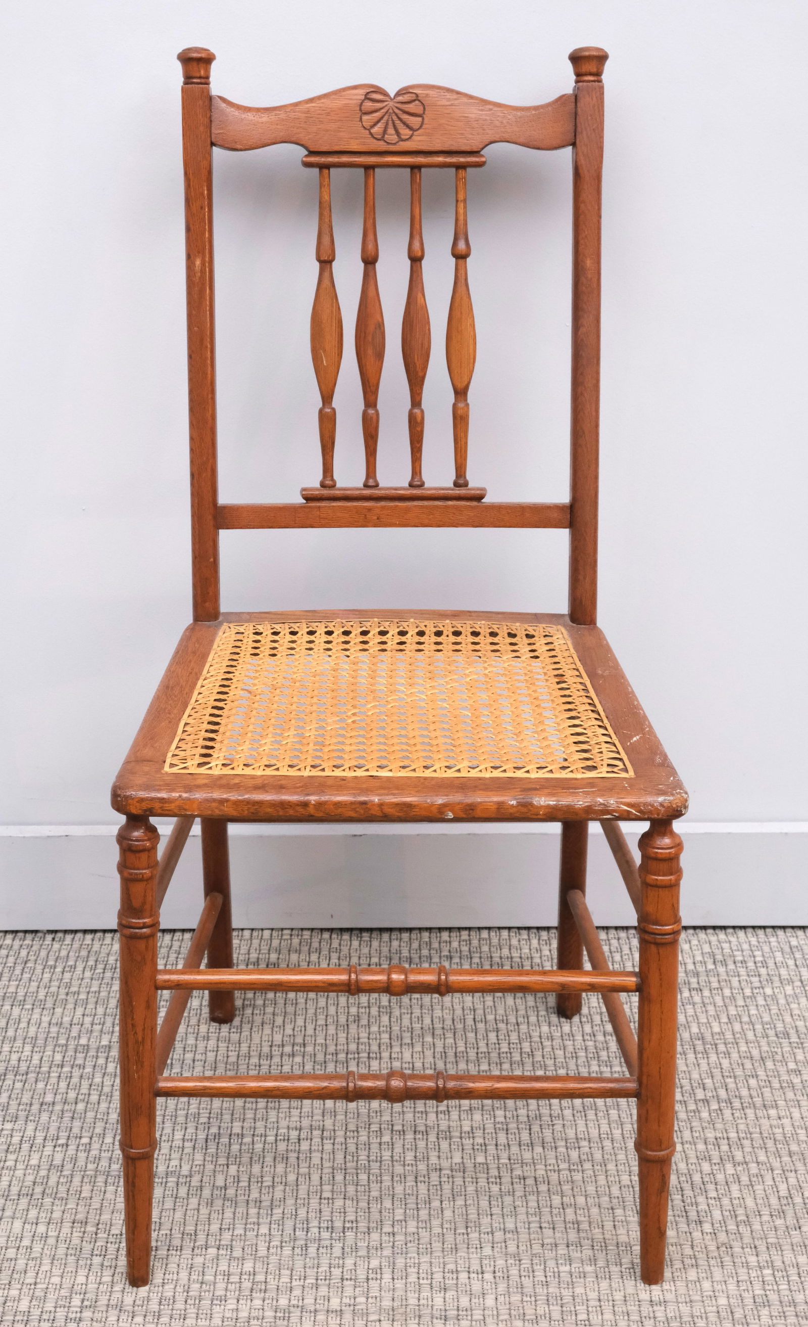 American Victorian Caned Chair: American Victorian caned chair with turned legs and serpentine back, 16 1/2" X 16" X 35".