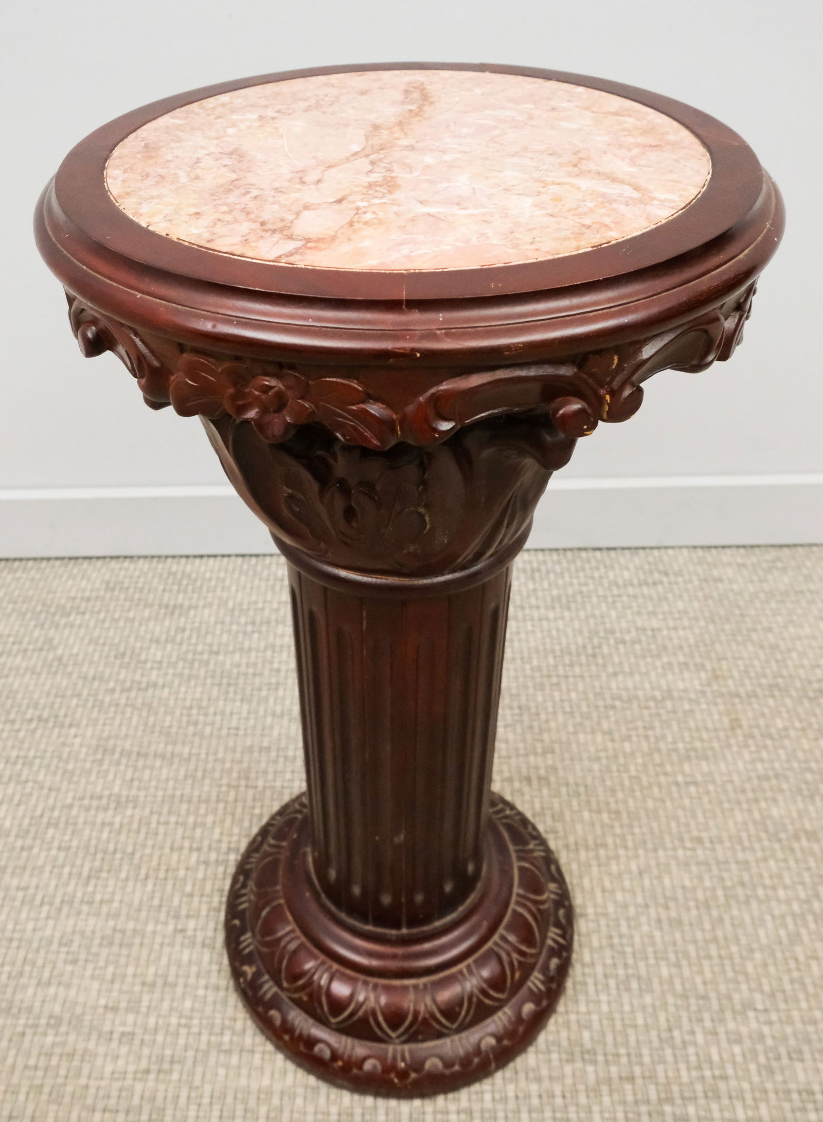 Carved Column Form Pedestal with Marble Top (1 of 9)