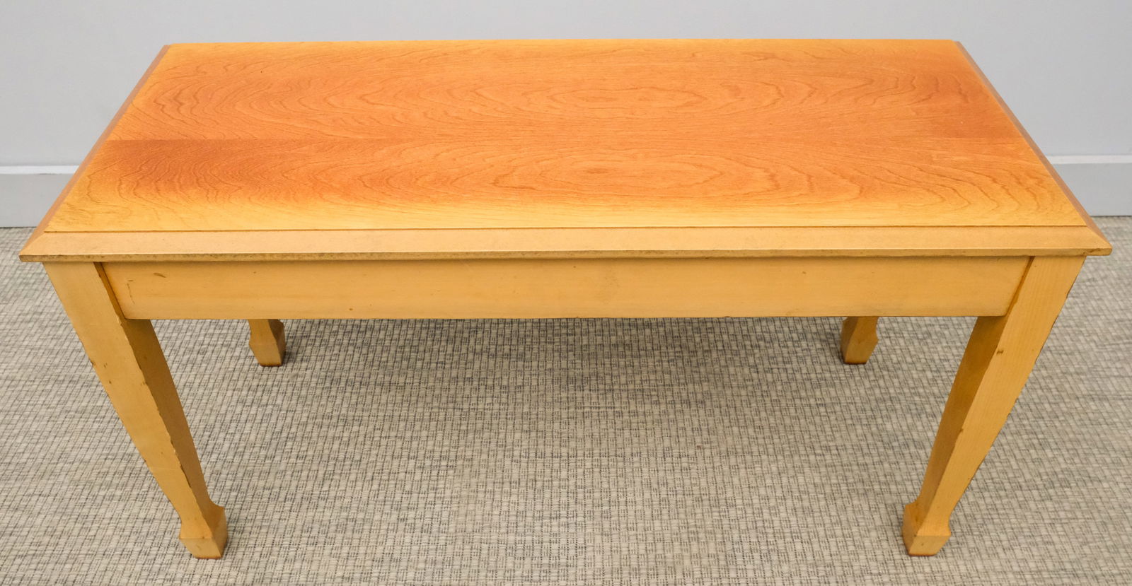 Lift-Top Piano Bench: 20th century lift-top piano bench on square tapering legs, 19 1/4" H x 35" W x 14 1/2" L.