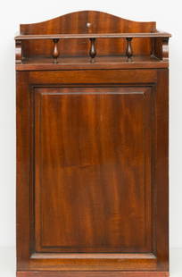 Vintage Hanging Wall Cabinet: Early 20th century hanging wall cabinet with galleried top, eight interior compartments, 22" H x 12 1/4" W x 5 1/2" L.