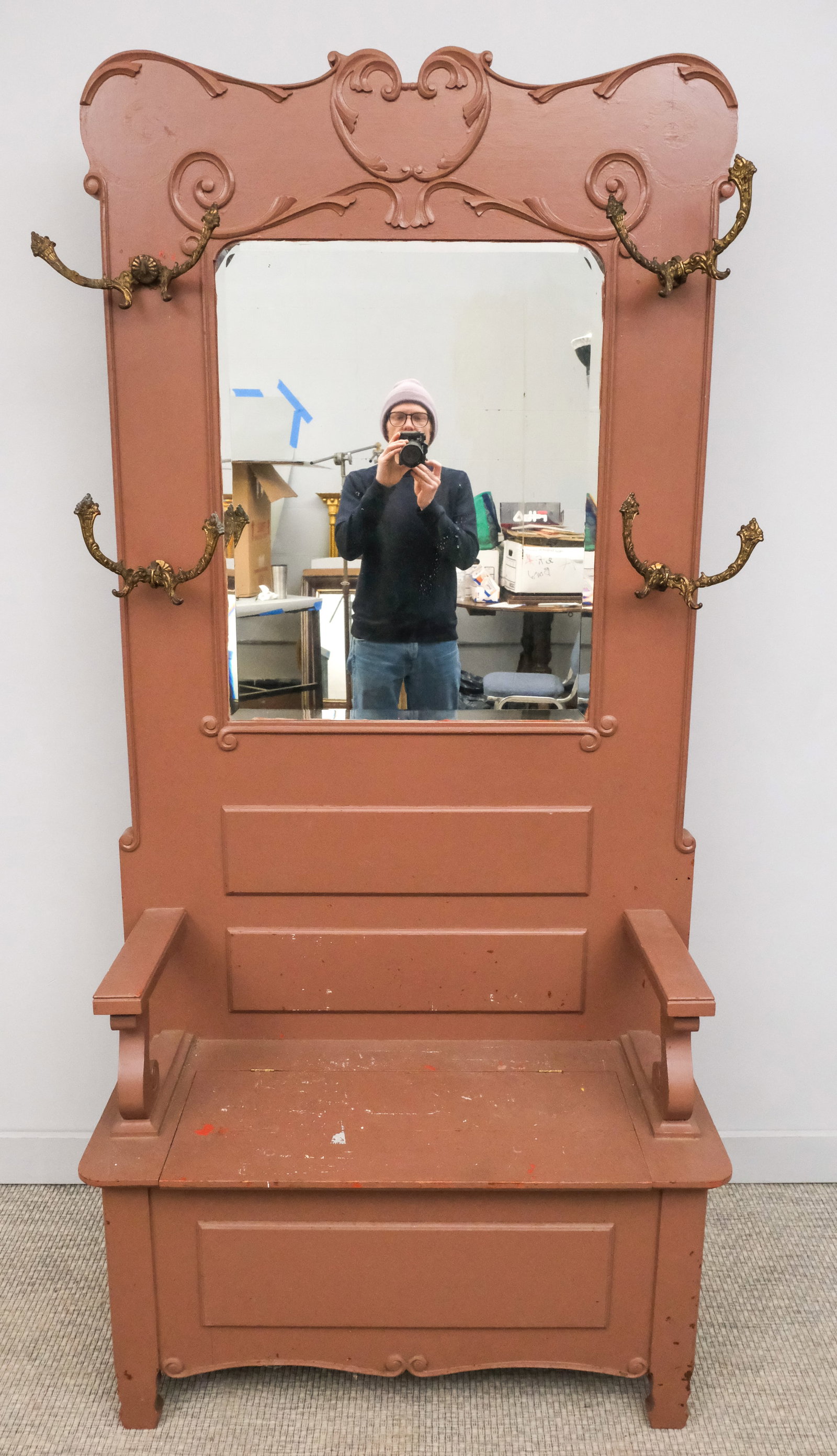 Antique Hall Tree with Seat (1 of 7)