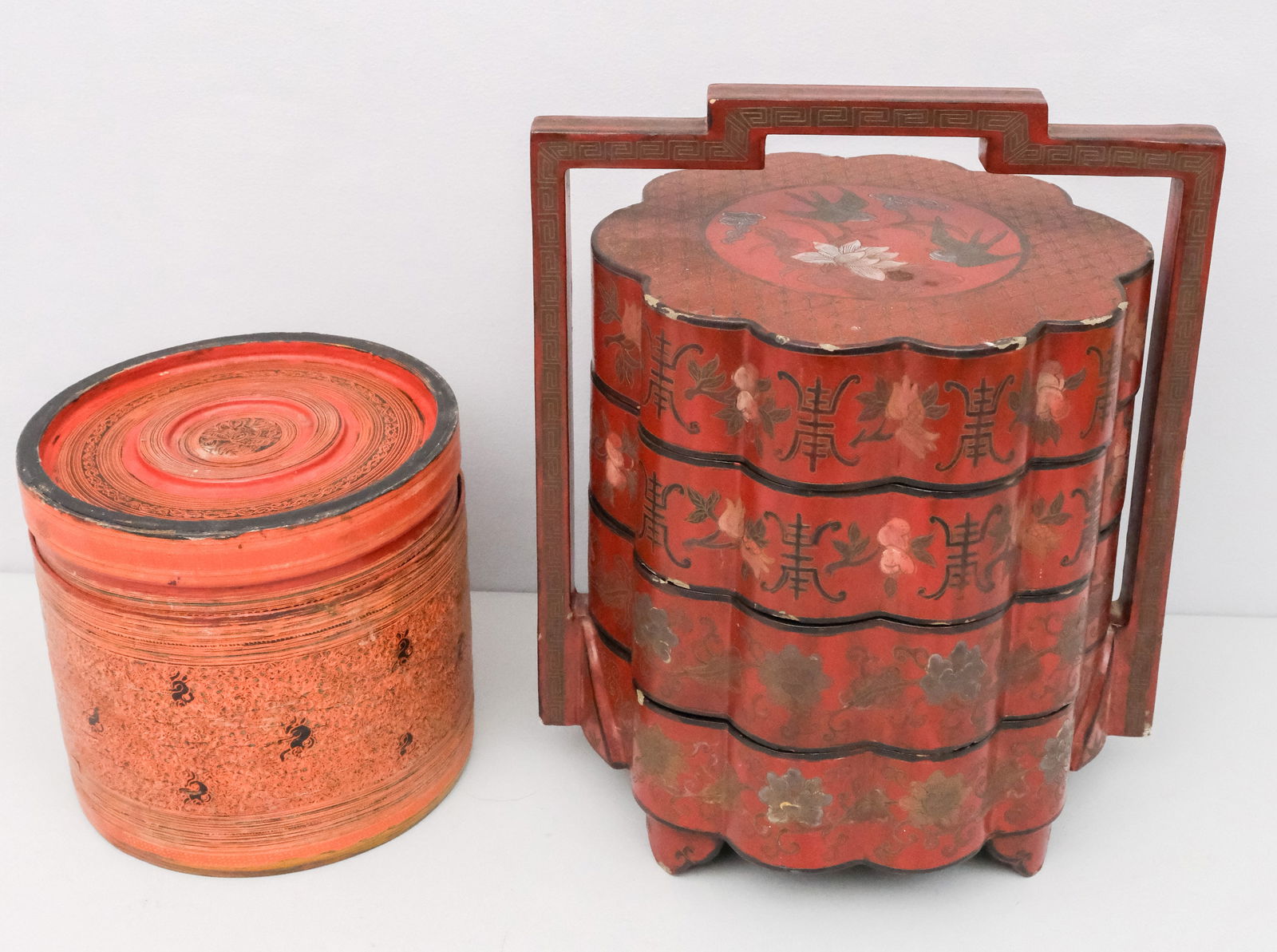 2 Antique Asian Red Lacquer Boxes (1 of 14)