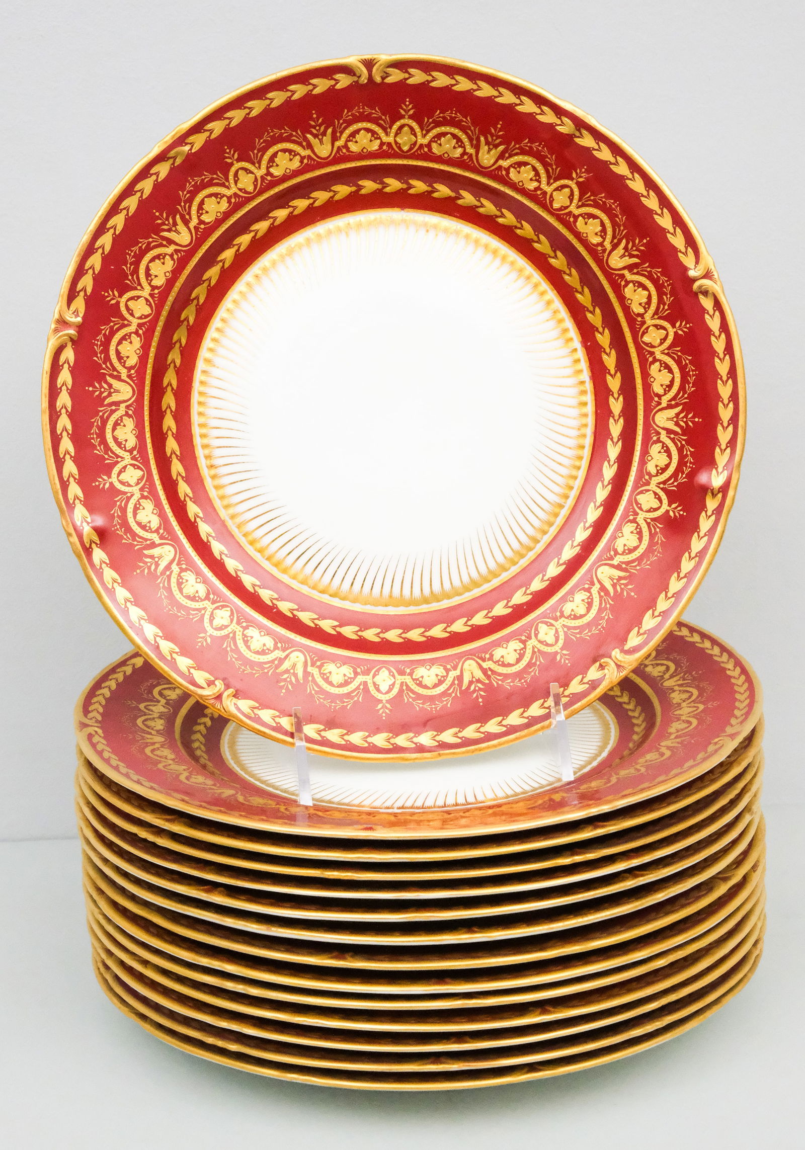 Set of 14 Antique Red Cauldon Porcelain Plates (1 of 11)