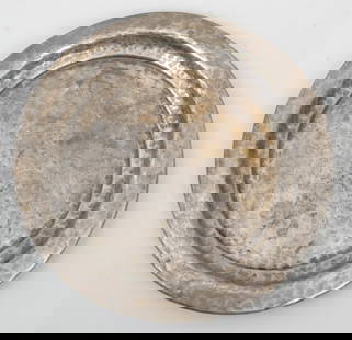 Liberty & Co. Tudric Pewter Dish: Antique Liberty & Co. Arts & Craft Tudric pewter dish with hand-hammered surface, 6" diameter.