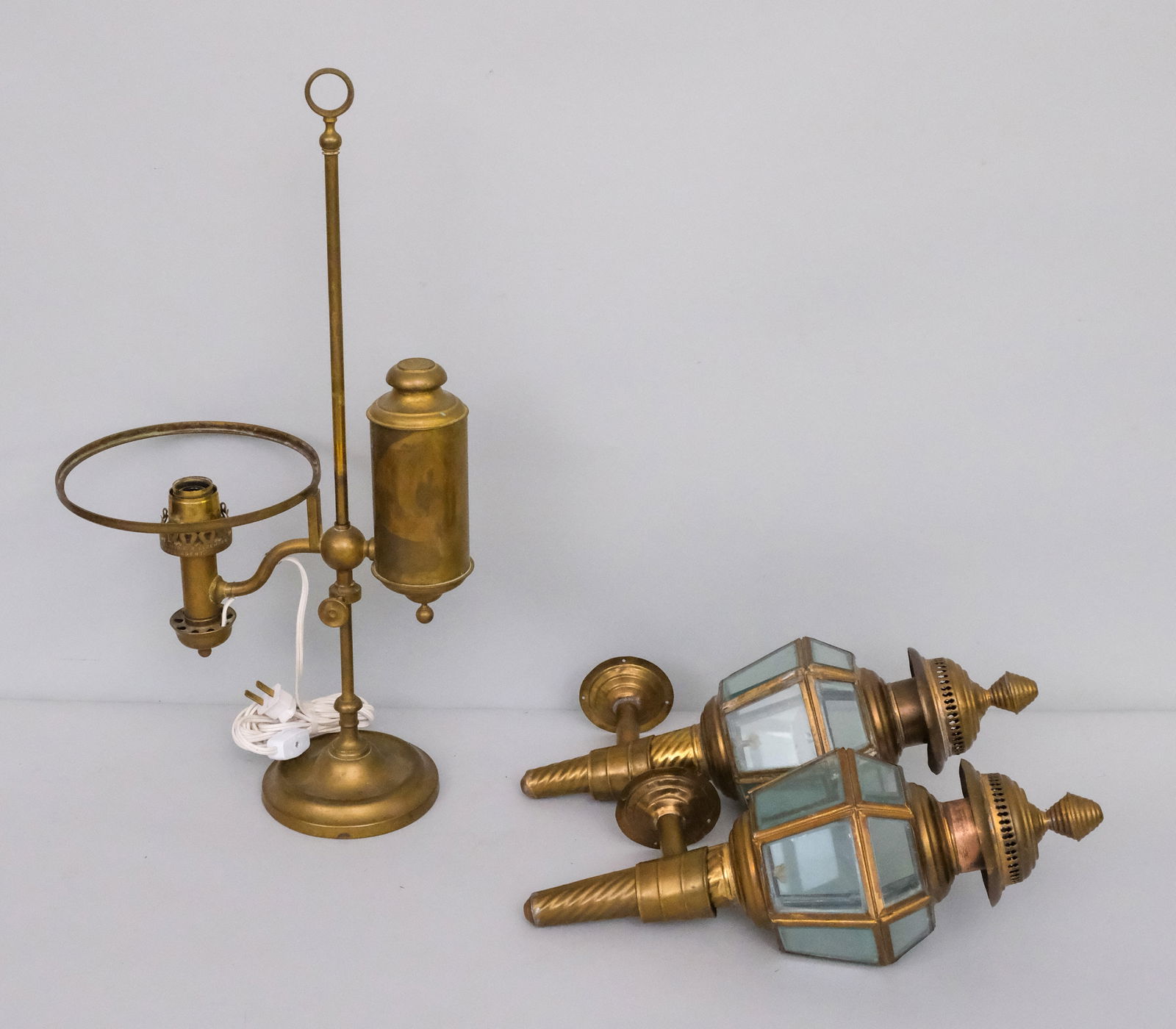 Kleemann Brass Student Lamp & 2 Carriage Lanterns Auction