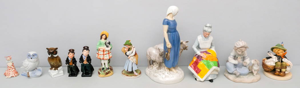 Lot of Porcelain and Pottery Figurines: Including Royal Doulton, Royal Copenhagen, Hummel, and more.