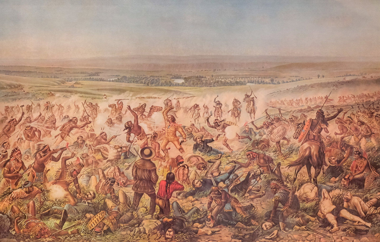 After Cassilly Adams, "Custer's Last Stand": After Cassilly Adams (American, 1843-1921), mid-century lithographic poster on paper, Anheuser Busch advertisement depicting "Custer's Last Stand", 17 1/4" x 26 3/4" image size, 22 1/4" x 28 1/4" fram