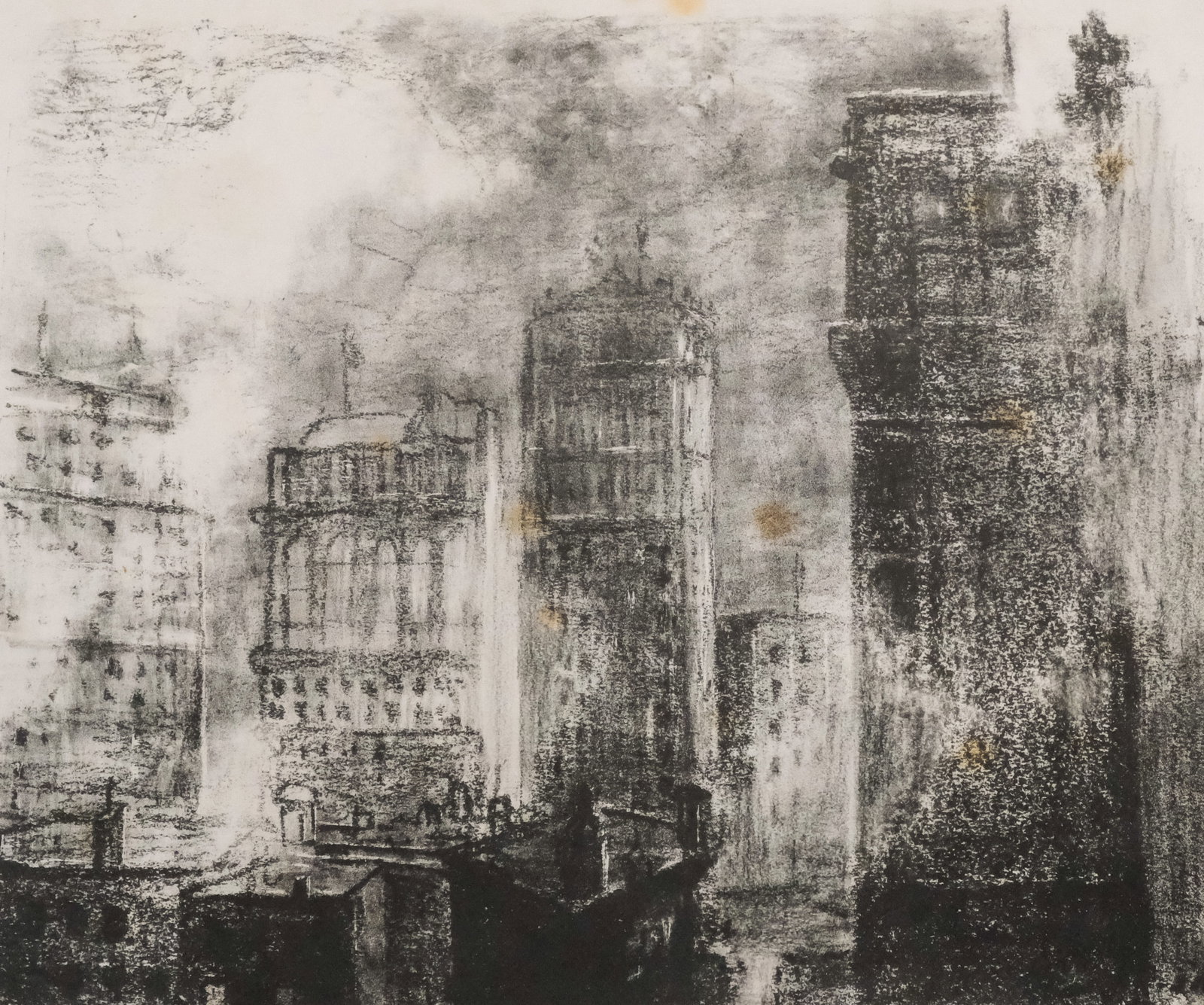 James Rosenberg, "Out My Window": James Rosenberg (American, 1874-1970), 1919, lithograph on paper depicting a view of the city skyline, titled in pencil l.l., inscribed "To Walter M. Grant" l.c., signed and dated in pencil l.r., 8 3/