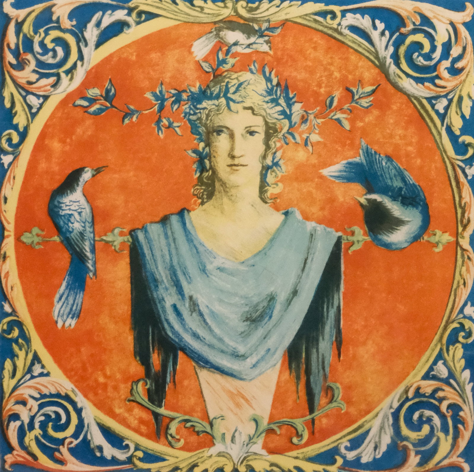 Tony Van Goolen, "Ancient Roman": Tony Van Goolen (Belgian, 1924-1985), colored lithograph on paper depicting a bust of an ancient Roman woman with a laurel wreath on her head, numbered "16/275" l.l., signed l.r., 15" x 15" image size