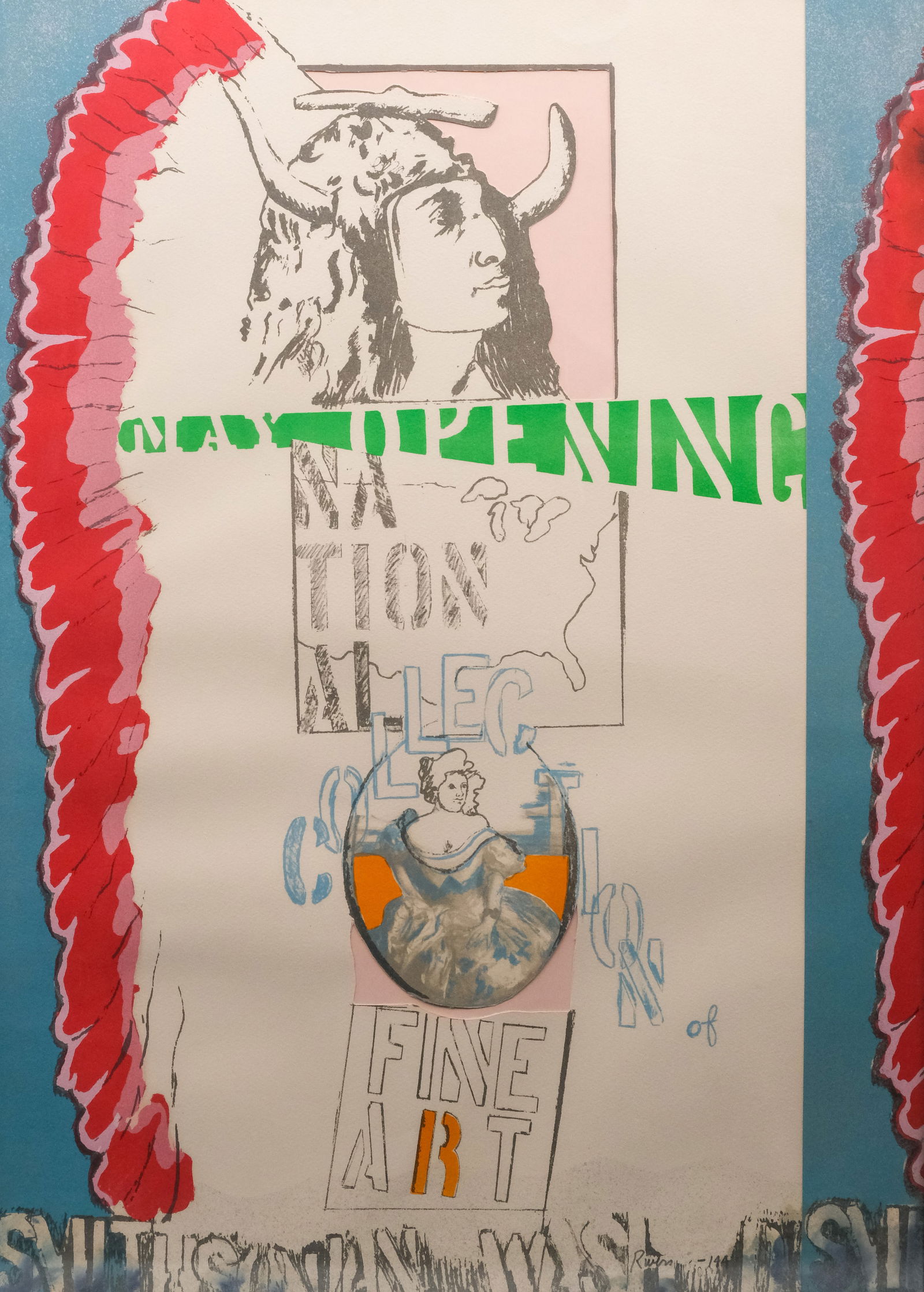 Larry Rivers, Poster for Smithsonian Museum, 1968: Larry Rivers (American, 1923-2002), screenprint on paper depicting a collage advertising a collection at the Smithsonian Museum, "May Opening National Collection of Fine Art", signed in pencil l.r., 2